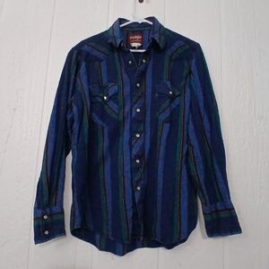 *VTG Wrangler Western Shirts Men's Blue Striped Pearl Snap-L-EUC